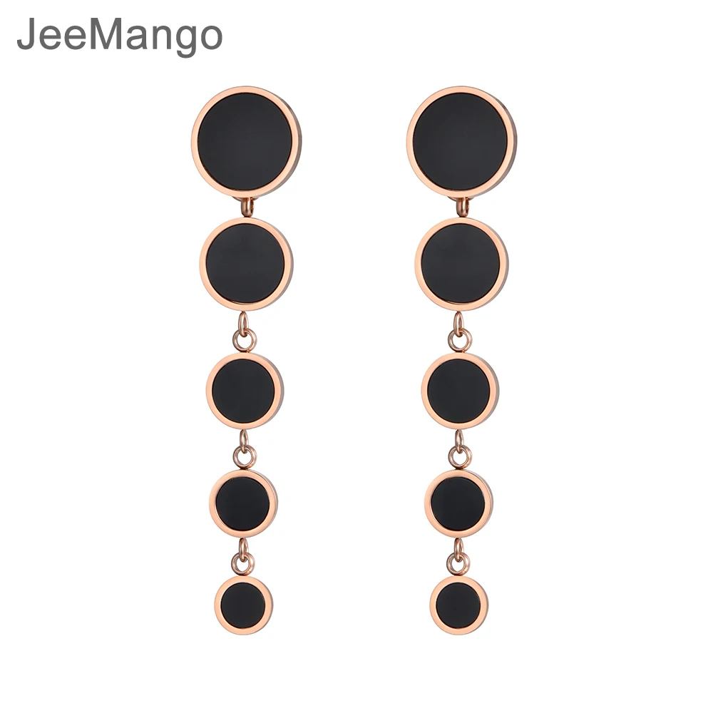 JeeMango серьги из нержавеющей стали отдельные 5 черных дисков гвоздики розовое