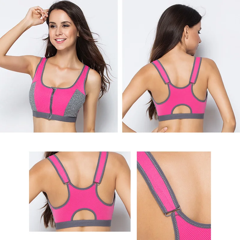 SEXYWG Women Zipper Push Up Sports Bras Shockproof Underwear Running Vest Gym Workout Running Tops Sportswear Yoga Soprt Top