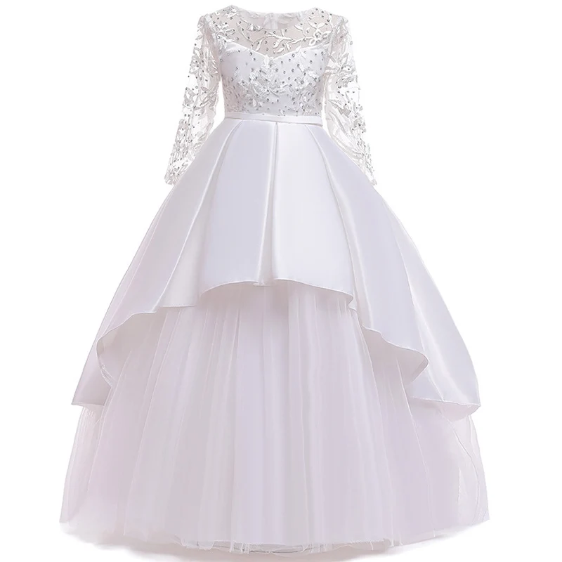 Высококачественное вечернее платье для девочек-подростков; платья для дня рождения; цветочная вышивка; платье принцессы на свадьбу; платье с цветочным узором для девочек на Рождество - Цвет: white