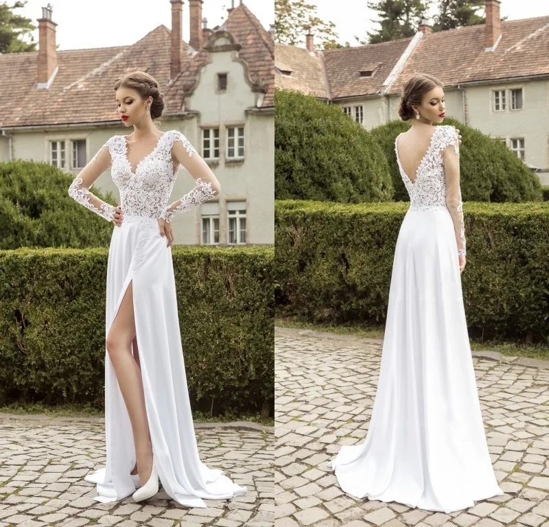 beach wedding dresses with slit