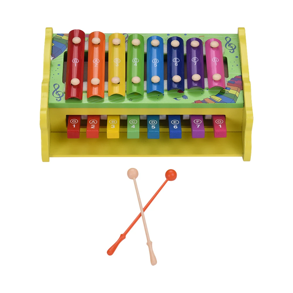 Multifunctional 2 in 1 Wooden Xylophone Glockenspiel 8 Notes with 2