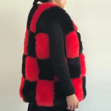 

2018 New Fashion Red Black fluffy Fur Patchwork Faux Fur Vest Women Fake Fur Coat White Black Stitching Fur Jacket PC283