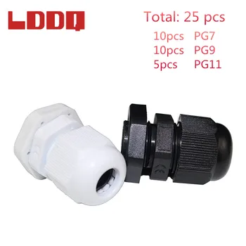 

LDDQ 25pcs Nylon Waterproof Cable Gland Assortment 10pcs PG7 10pcs PG9 5pcs PG11 Gland Joints Cable Connector High Quality