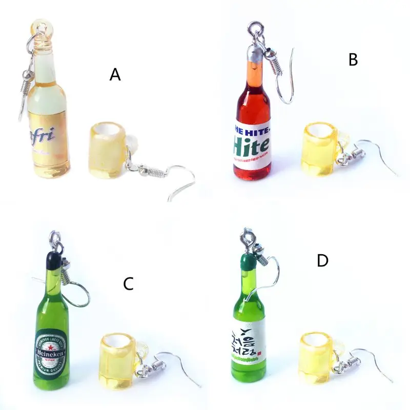 

2019 1 PAIR Mini Cute Beer Bottle Wine Glass Asymmetric Resin Drop Earrings Fashion Jewelry