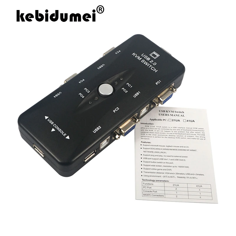Kebidumei новый 4 портовый концентратор USB 2 0 KVM VGA/переключатель SVGA Box адаптер