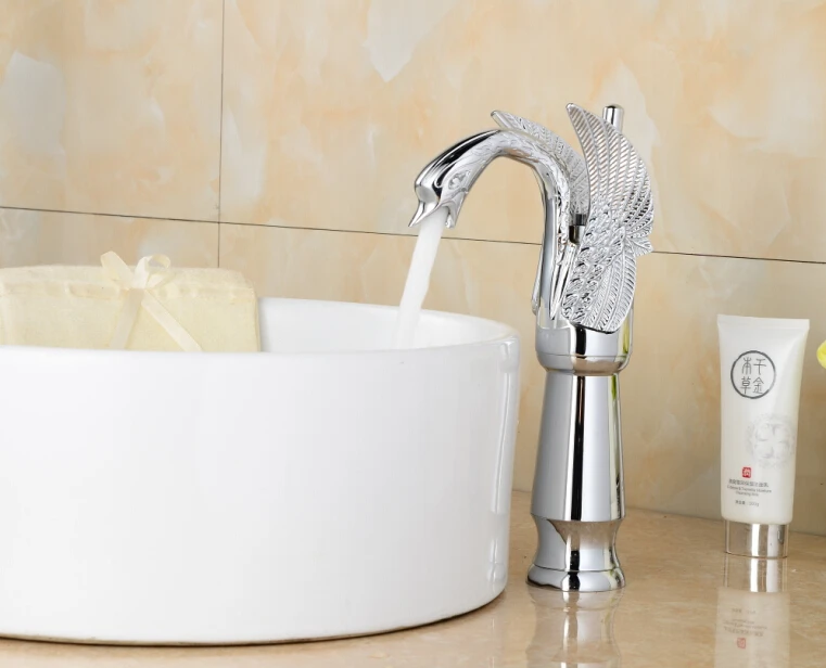 

New Tall Waterfall Swan Basin Faucet Bathroom Sink Mixer Tap Deck Mounted Faucet