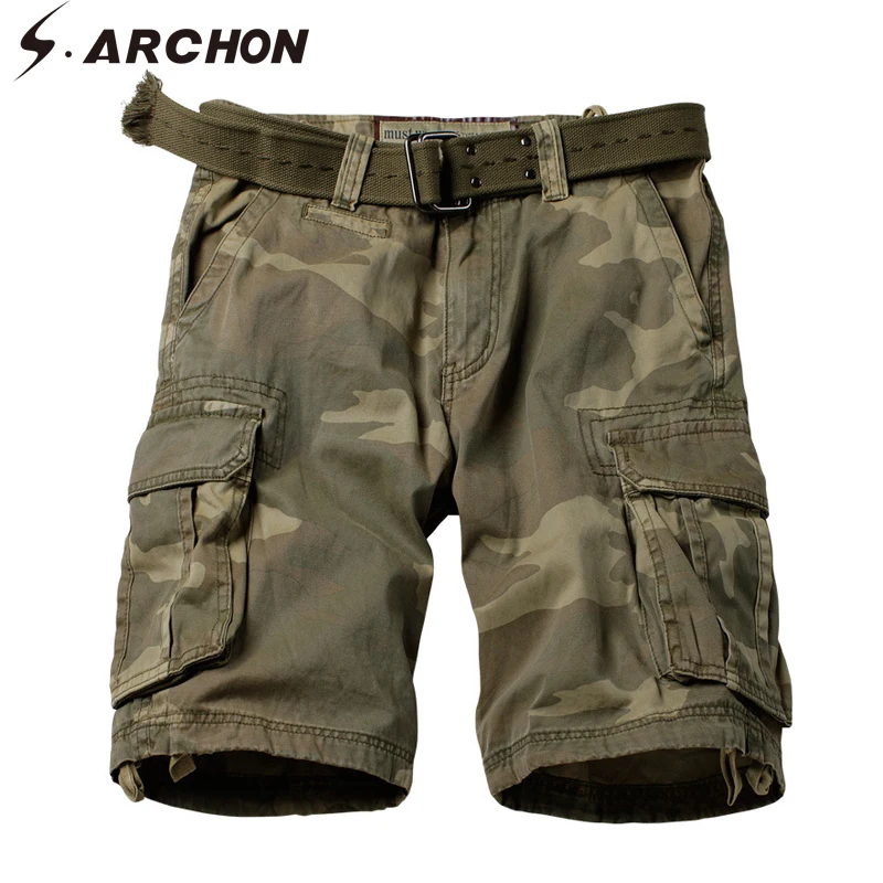 Günstig S. ARCHON Military Style Camo Kurze Baumwolle Taktische Armee Arbeit Cargo Short Casual Multi tasche Shorts Männlichen Plus Größe 29  42