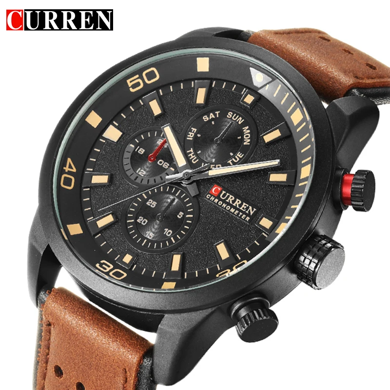 

CURREN 8250 Sport Men Quartz Watch Fashion Simple Relogio Masculino Men Military Watches Genuine Leather Clock Men Wristwatch