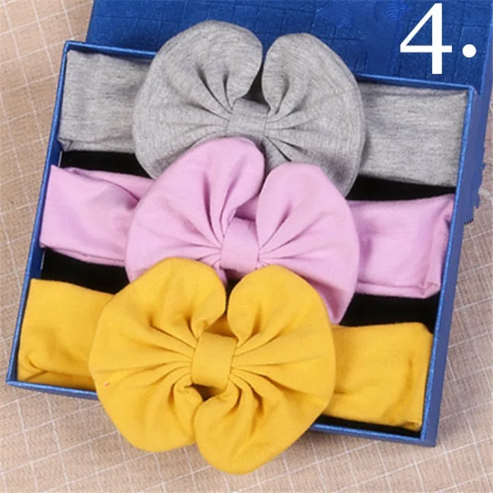 8 3Pcsset Baby Headband Headwear Wedding Gifts For Guests Gift Box Packed Children Cotton Bowknot Hairband Headwear Party Decor