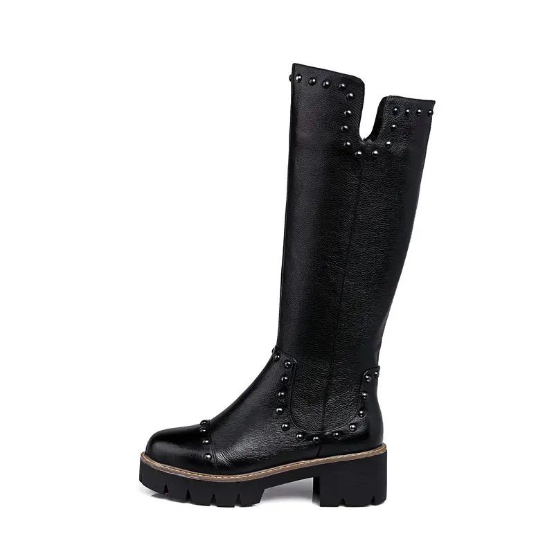 Taille Heele Cuir Femmes En Haut Pu Automne De Carré Noir Moto Chaussures Qualité Plus La Haute Hiver Genou Bottes Véritable zFx8w5OOq