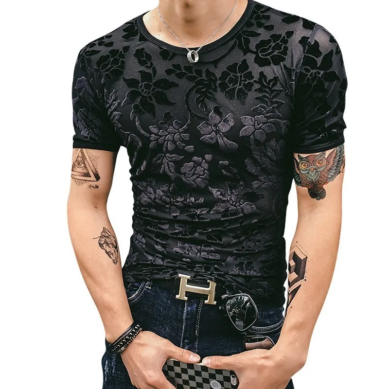 Luxury Men Transparent Tshirt Paisley Flower Pattern Designer Summer ...