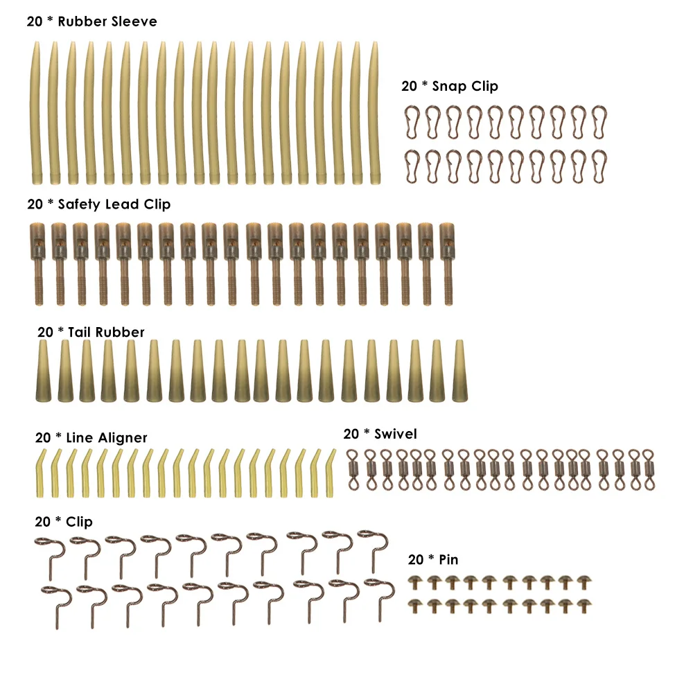 Lixada 160 шт., аксессуары для ловли карпа, резиновые трубки, рукава, вертлюги, защелки, зажимы с булавками, клеммные снасти
