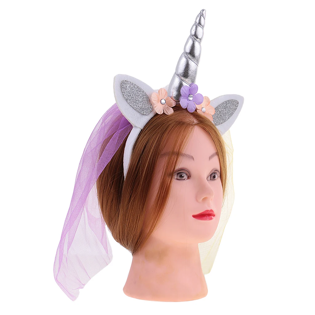 Unicorn Headbands with Ear and Felt Rose Flower Animal Unicorn Birthday Party Stretch Hair Band Girls Christmas Halloween Decor