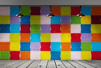 

Laeacco Photo Backdrops Colorful Square Wall Gray Wooden Floor Bulb Light Baby Photo Backgrounds Photo Backdrop For Photo Studio