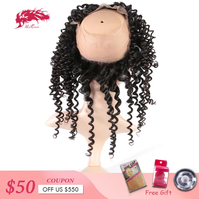 Ali Queen Hair Brazilian Deep Wave Pre Plucked 360 Lace Frontal Closure With Baby Hair Virgin Hair Free Shipping
