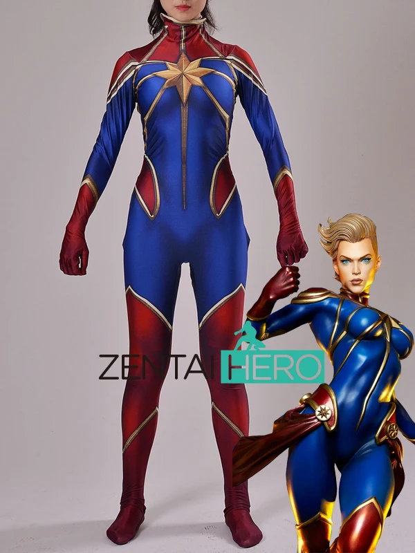 ZentaiHero Druck Nach Maß Captain Marvel Cosplay Kostüm MS