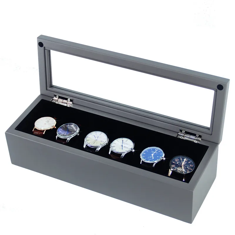 Han 6 слотов деревянная коробка для часов, черная Высококачественная коробка для часов, модные подарочные коробки для хранения часов, чехол для ювелирных изделий с подушкой C029 - Цвет: Space Ash