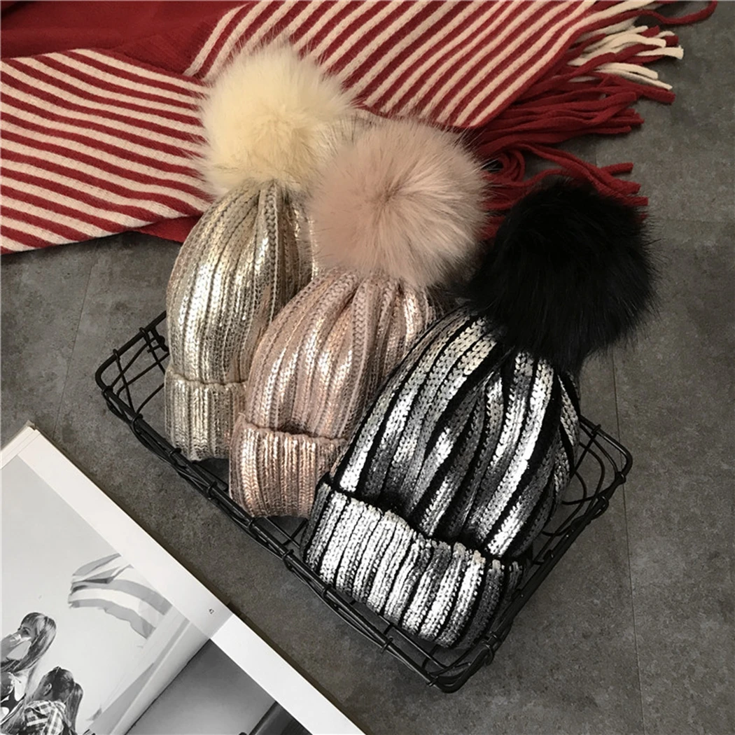 Новый Головные уборы Skullies Beanies Зимние Для женщин теплую шапку Металлические