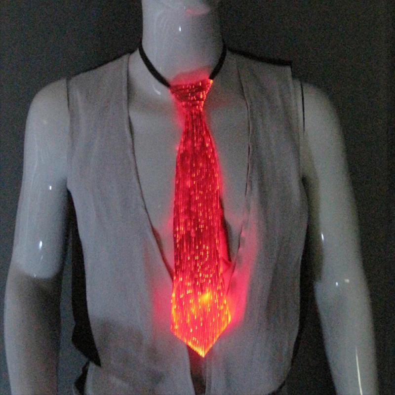 

Newest design fashion Led Luminous button battery Tie LED rgb 7 light colors man tie novelty optic fiber tie luminous suit ties
