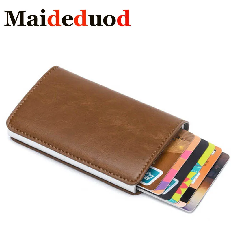 

Fashion RFID Blocking Business Credit Card Holder Aluminium Alloy Male ID Cards Case Thin Leather Wallet Slim Cardholder Purse
