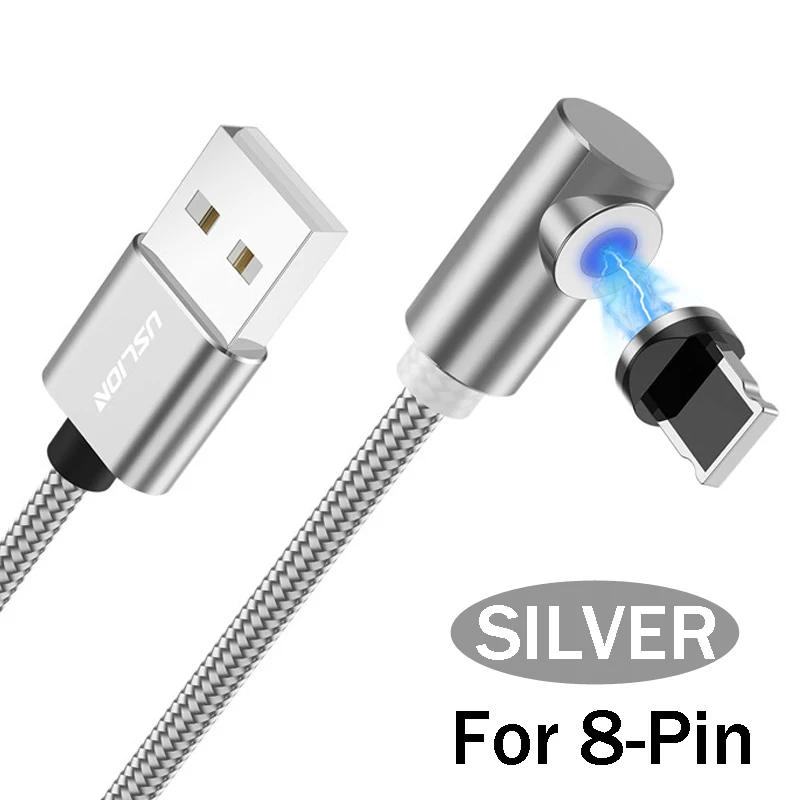 USLION быстро Магнитный кабель Micro Тип usb C USB кабель Зарядное устройство для iPhone XS х R samsung S10 S9 магнит Android телефонный кабель Шнур - Цвет: Silver For IOS