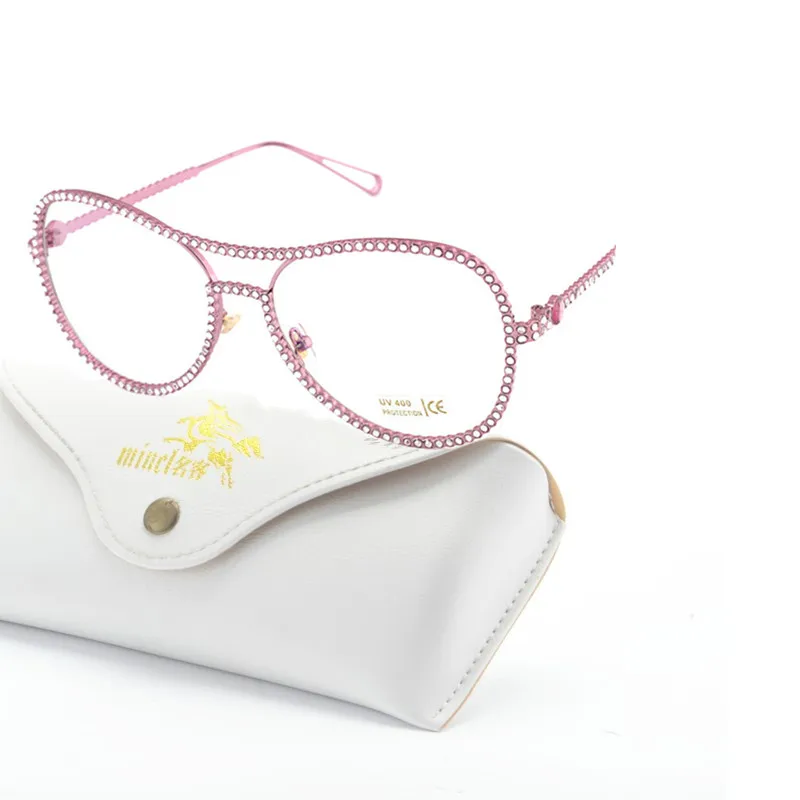 Элитный бренд Круглый MetalMINCL с украшением в виде кристаллов солнцезащитные очки с бриллиантами Для женщин модные дизайнерские женские солнечные очки тёмные очки для Для женщин FML - Цвет линз: pink plian