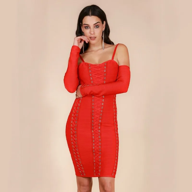 Buy Free Shipping 2017 Women Bandage Dress Red Lace Up