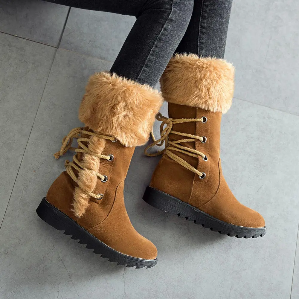 Sgesvier теплые зимние ботинки женская обувь с круглым носком из флока ботинки на платформе на шнуровке модные удобные ботинки до середины
