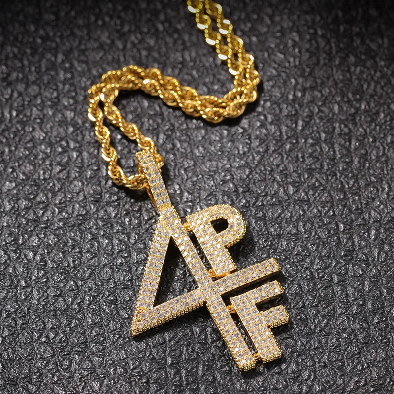 

Iced Out Letters Pendant Necklace New Arrival AAA Zircon 2 Colors Men's Charms 4PF Necklace Fashion Hip Hop Jewelry