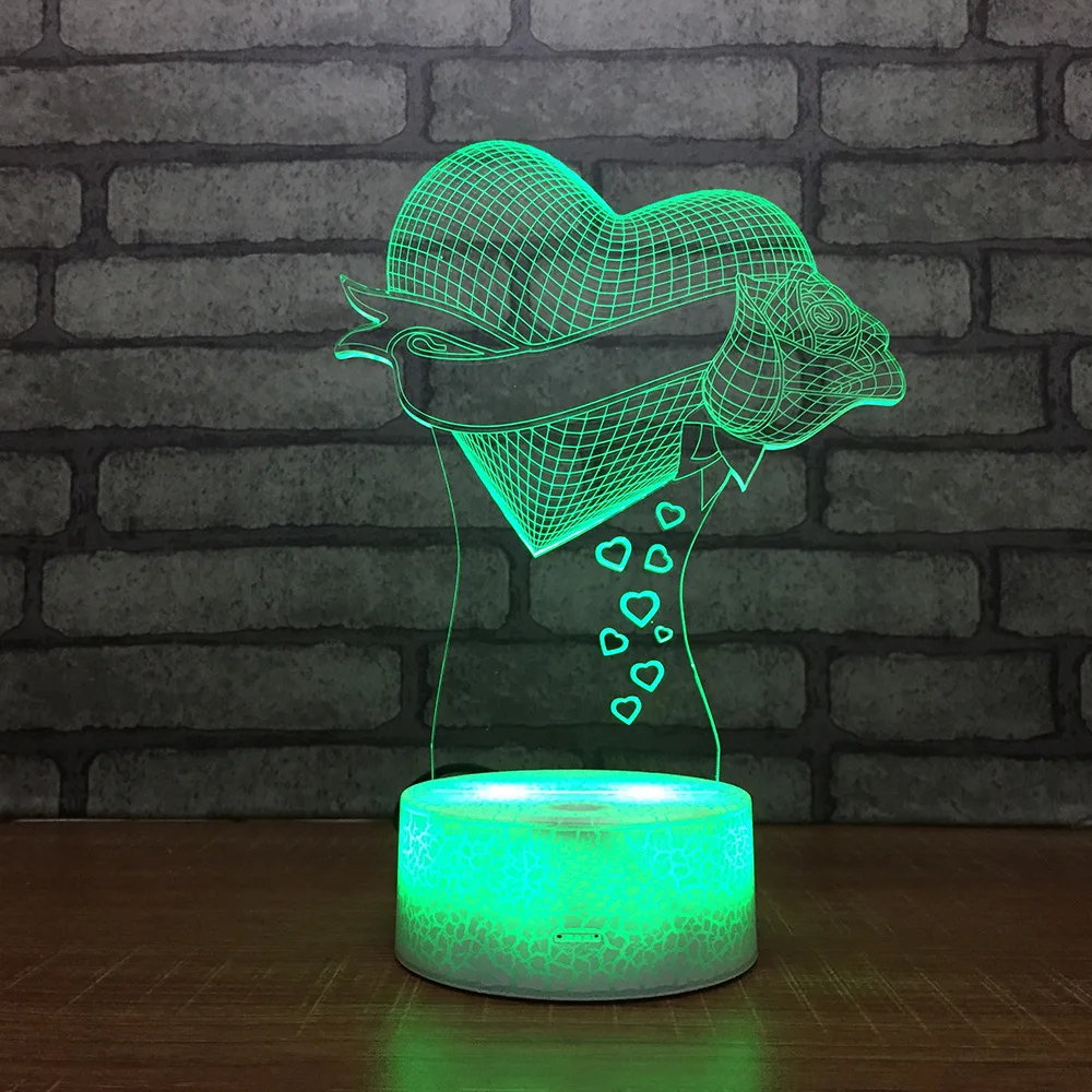 

Wholesale New Love Acrylic Creative 3d Lamp Touch Led Night Light Remote Touch switch White base Lovely 7 color change 3d Light