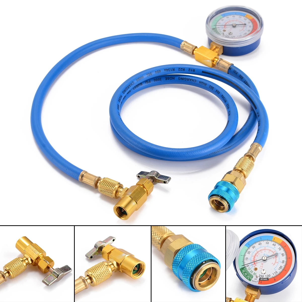 

Mayitr New R134a AC HVAC Recharge Measuring Refrigerant Hose Can Tap with Gauge System Measuring Tool