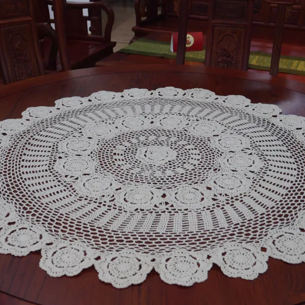 

Crocheted Round Table Cloth / Handmade hook flowers cotton hollow lace / Many Uses Mats pads Cover / Classic Europen Style