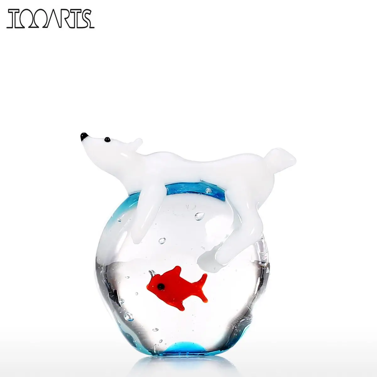 

Tooarts Polar Bear and Fish Glass Sculpture Handmade Animal Art Hand Blown Glass Animal Figurine Home Decoration Ornament Crafts