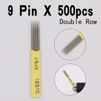 

500 pcs 9 Pin Double Needles Blade For Permanent Eeybrow tattoo needle tips Manual Beauty Makeup microblading blades fog eyebrow