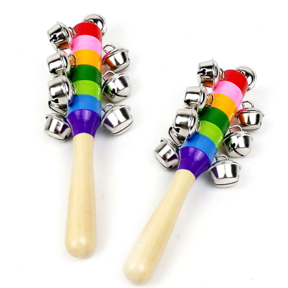 1 pcs Wooden Stick 10 Jingle Bells Rainbow Hand Shake Bell toys for