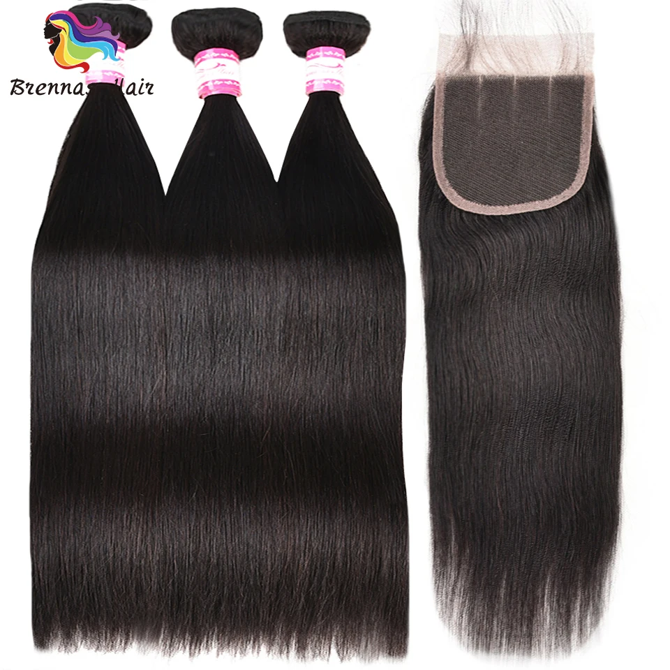 

Straight hair bundles with a 4*4 lace closure 100% Malaysia Straight Human Remy hair bundles with closure natural black color