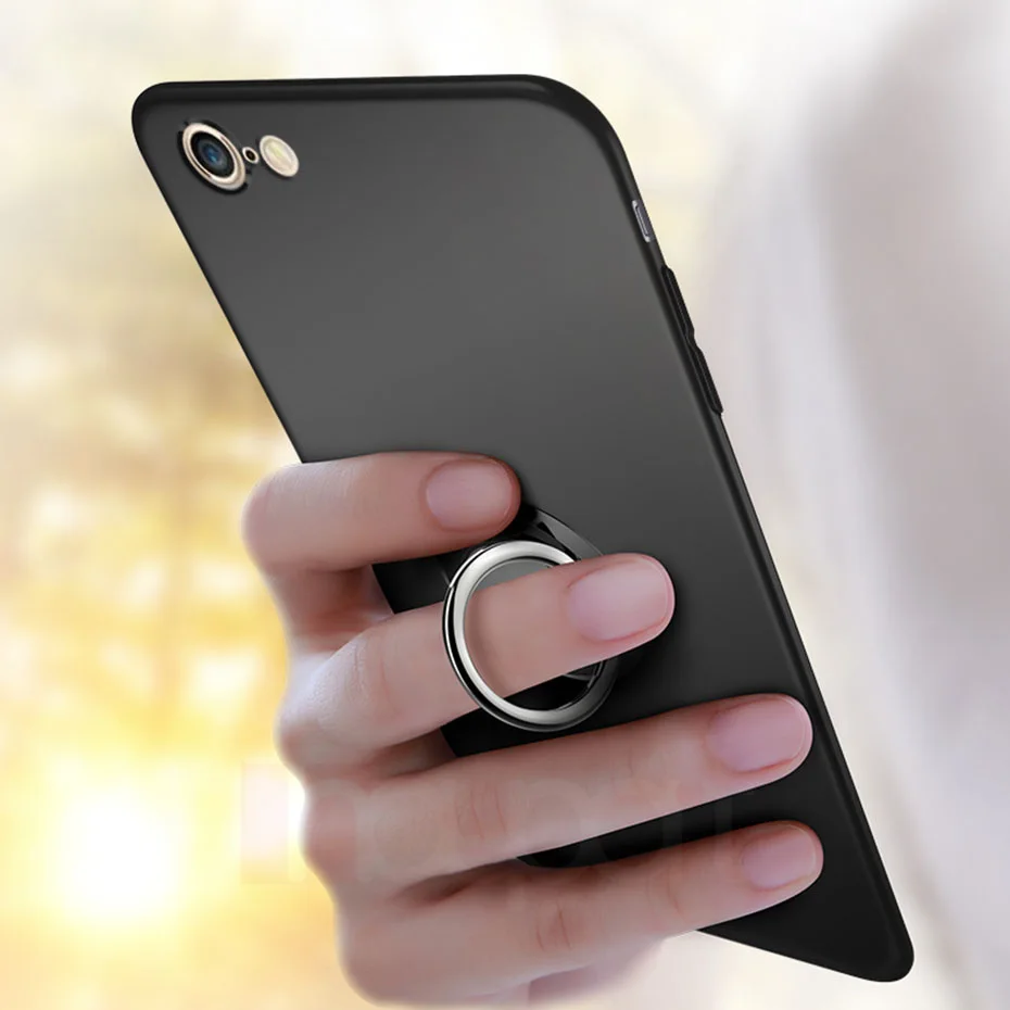 Чехол с кольцом для iphone X 7 Plus 8 6s матовый Силиконовый магнитный держатель