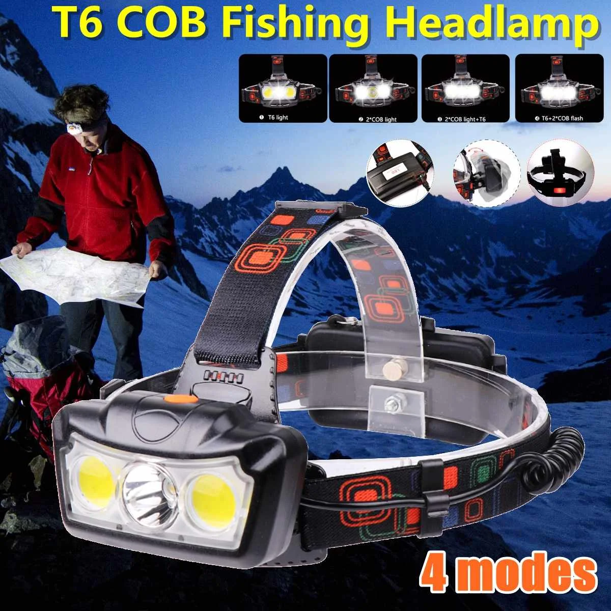 

t6+2*COB 80000lm LED Smuxi headlamp headlight 4 modes head light waterproof falshlight use 18650 for hunting cycling camping