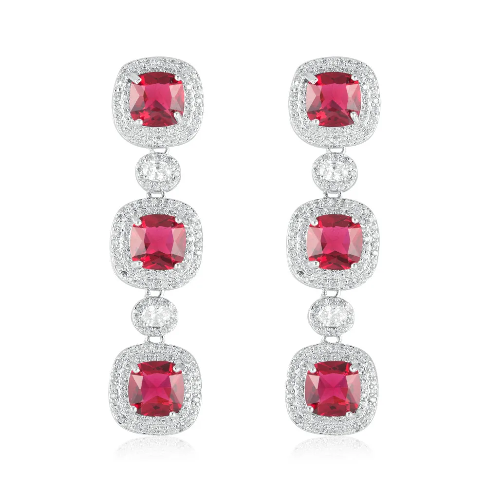 

GrayBirds New Arrivals Luxury Jewelry Casual/Sporty Square Long Earrings Red Color For Office Lady Copper With AAA Zircon MLE052
