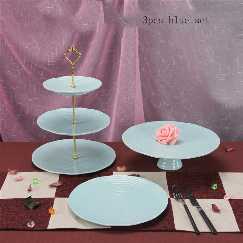 

3 pieces cake stand blue wedding cake tools cupcake decoration tray Ceramic cake rack