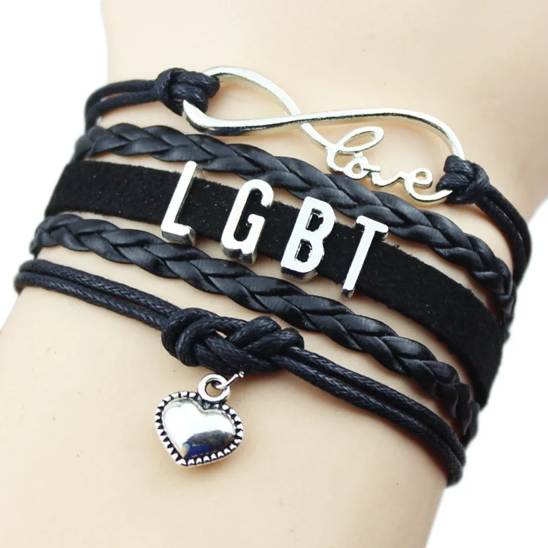 Футболка мужская ЛГБТ Обёрточная Бумага браслет гей лесби гордость Многослойные веревка широкий браслет Браслеты привлекательные подвески в виде сердечек браслет Прямая