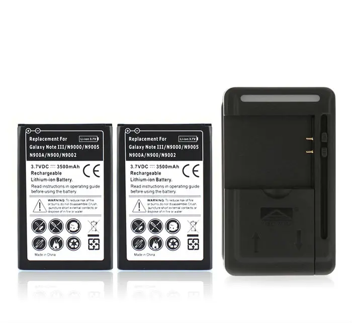 

2x 3500mah Bateries for Samsung Galaxy Note 3 III Note3 N9000 N9005 N900A N900 N9002 Replacement Phone Battery +USB Wall Charger