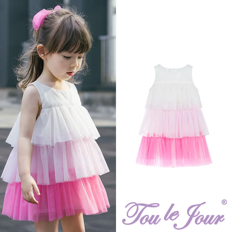 

Girls' Wear Spring and Summer Hot Sale Rose Red Gradient Mesh Cake Dress Party Dress