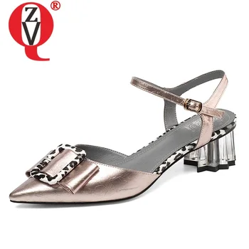 

ZVQ woman shoes 2019 summer new fashion mixed colors genuine leather woman sandals outside bowtie med strange style buckle shoes