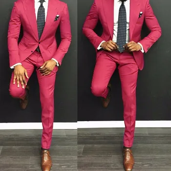 

Pink casual men's double button suit custom two-piece casual men's jacket pants business men wear formal suit casual men's suit