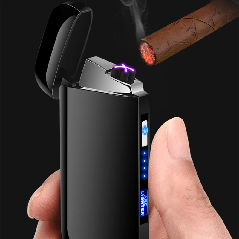 

USB Plasma Thunder Lighter Dual Arc Cigar Rechargeable Electronic Lighter Touch Sensing Windproof Pipe Lighter Power Display