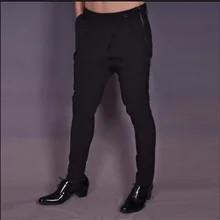 27-44 мужские брюки на молнии, тонкие обтягивающие брюки с косой складкой, повседневные черные шаровары, стильные брюки, одежда на осень, новинка