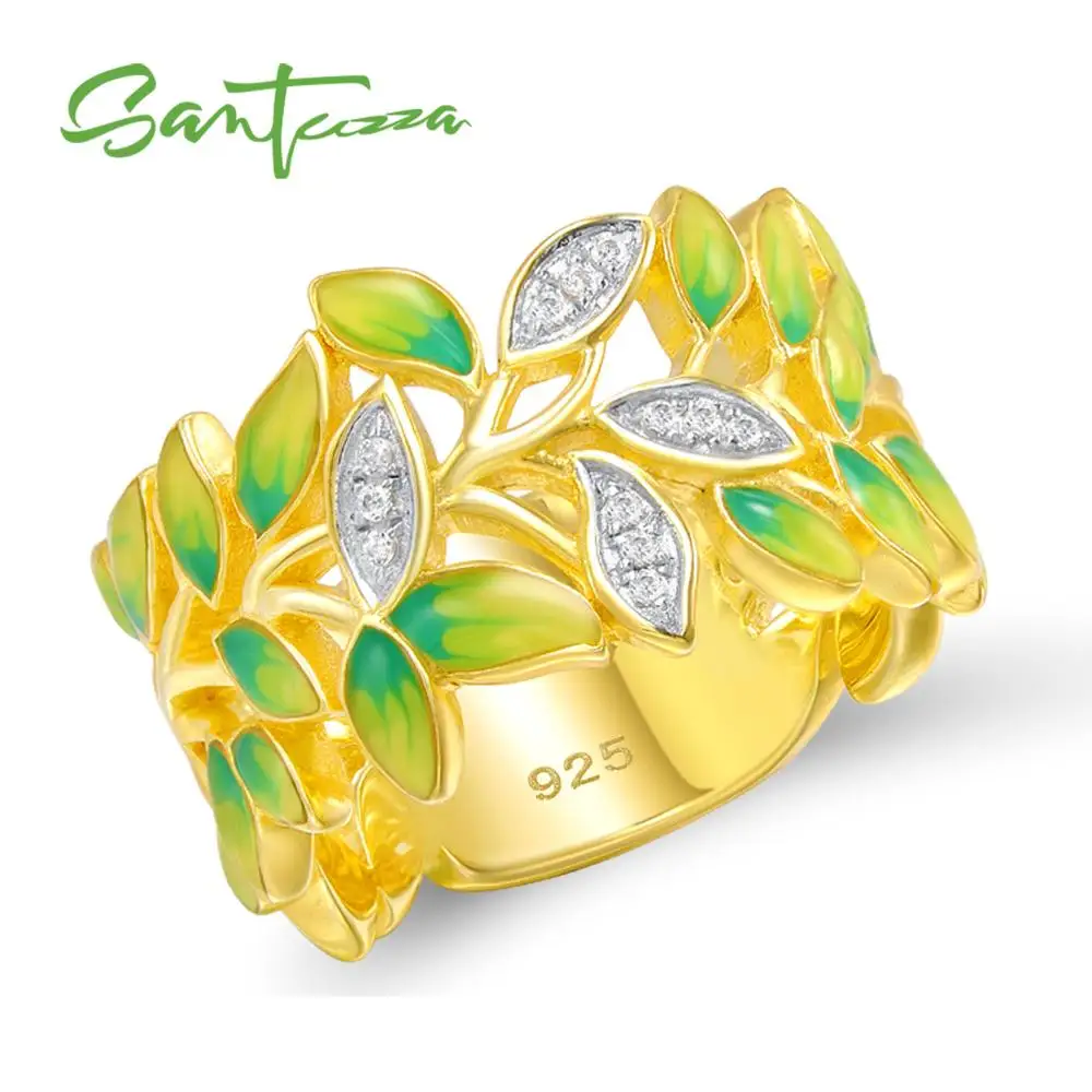 

SANTUZZA Silver Ring For Women 925 Sterling Silver Fashion Rings for Women Gold Color Cubic Zirconia Ringen Party Jewelry Enamel