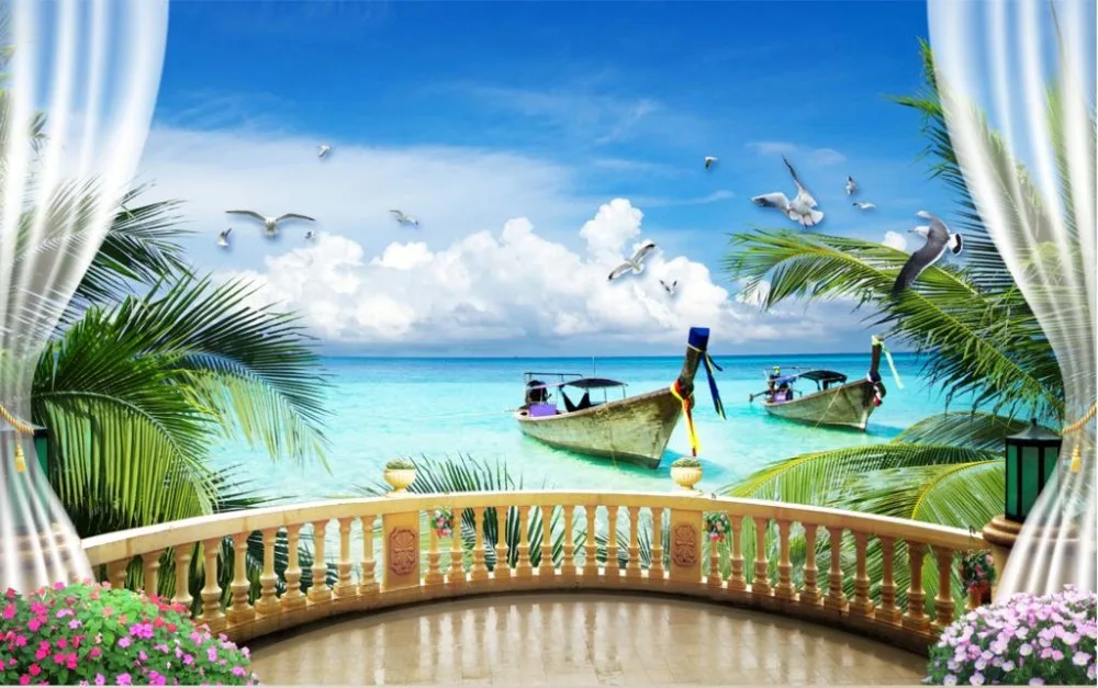 

Пользовательские Современные обои вид на море фото картина 3D росписи обоев гостиной модные окно снаружи пейзаж обои