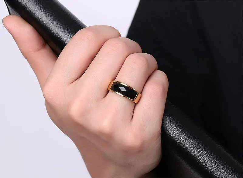 Meaeguet крутые мужские кольца из нержавеющей стали, черные кольца с ромбовидной огранкой, обручальное кольцо Bague Homme, ширина 8 мм